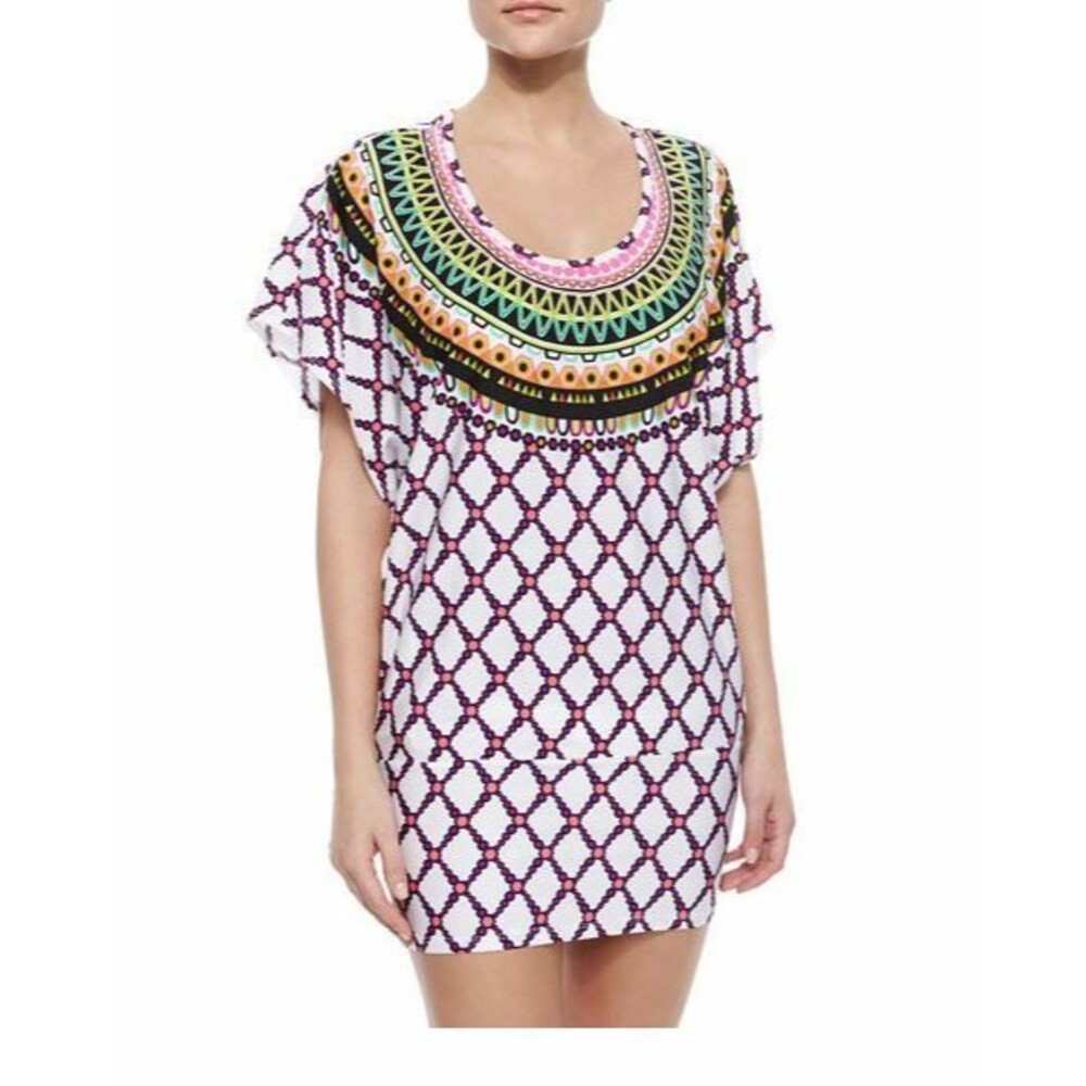 Trina Turk Swim Bathing Suit Beach Dress Cover Up Tunic White Kon Tiki S
